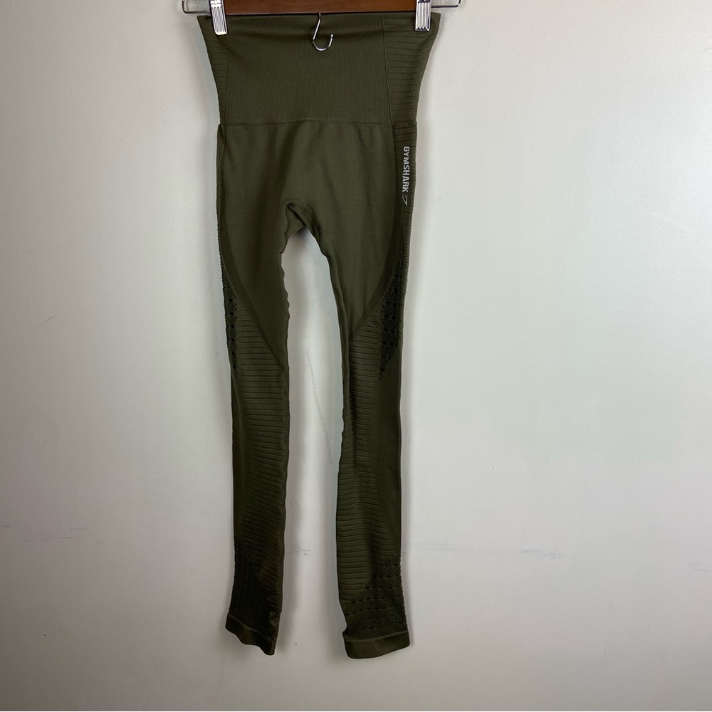 Gymshark‎ Energy Seamless Cropped Leggings Olive Green High Rise Perforated XS